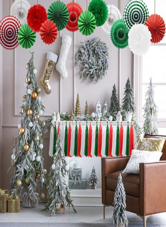 Meiduo Red Green White Hanging Paper Fans Pom Poms Flowers Tissue Tassel Garland for Graduations Christmas St. Patrick's Day Party Decorations - Image 3